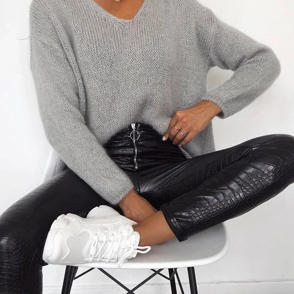 Elastic Waist Tie Zipper Casual Skinny Pants - Picture 3 of 11